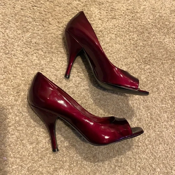 BCBGeneration Shoes Bcbg Dark Red Peep Toe Heels Poshmark